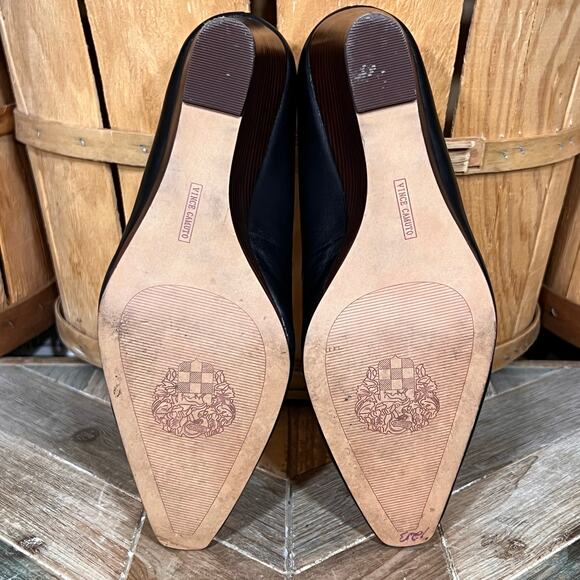 Vince Camuto Dileta Black Leather Square Point Toe Stacked Wedge Pump Womens 7.5 - Picture 10 of 11